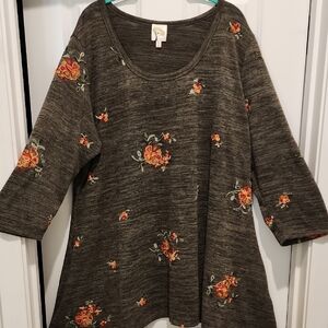 Fig And Flower Boho Floral Embroidered Knit Swing Tunic Top 3x